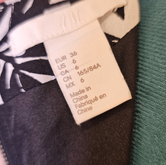 H&M black and white palm sleeveless viscose lined flare high-low mini dress sz 6 - Picture 4 of 8